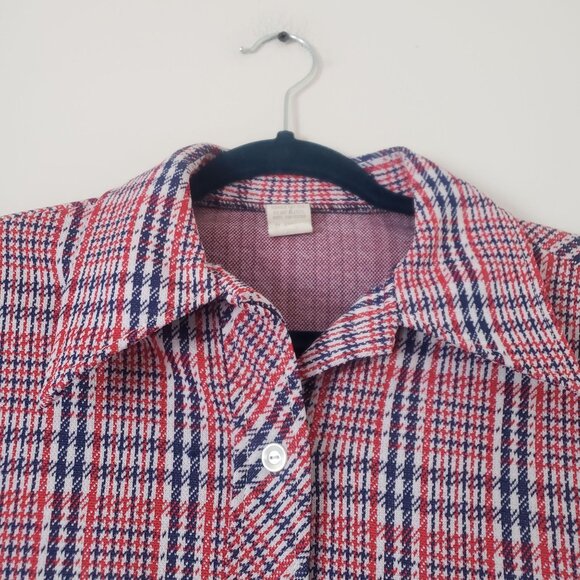 Vintage 70s Red White Blue Plaid Button Up Shirt Shacket  Size 13/14 Mod Punk - Picture 4 of 8